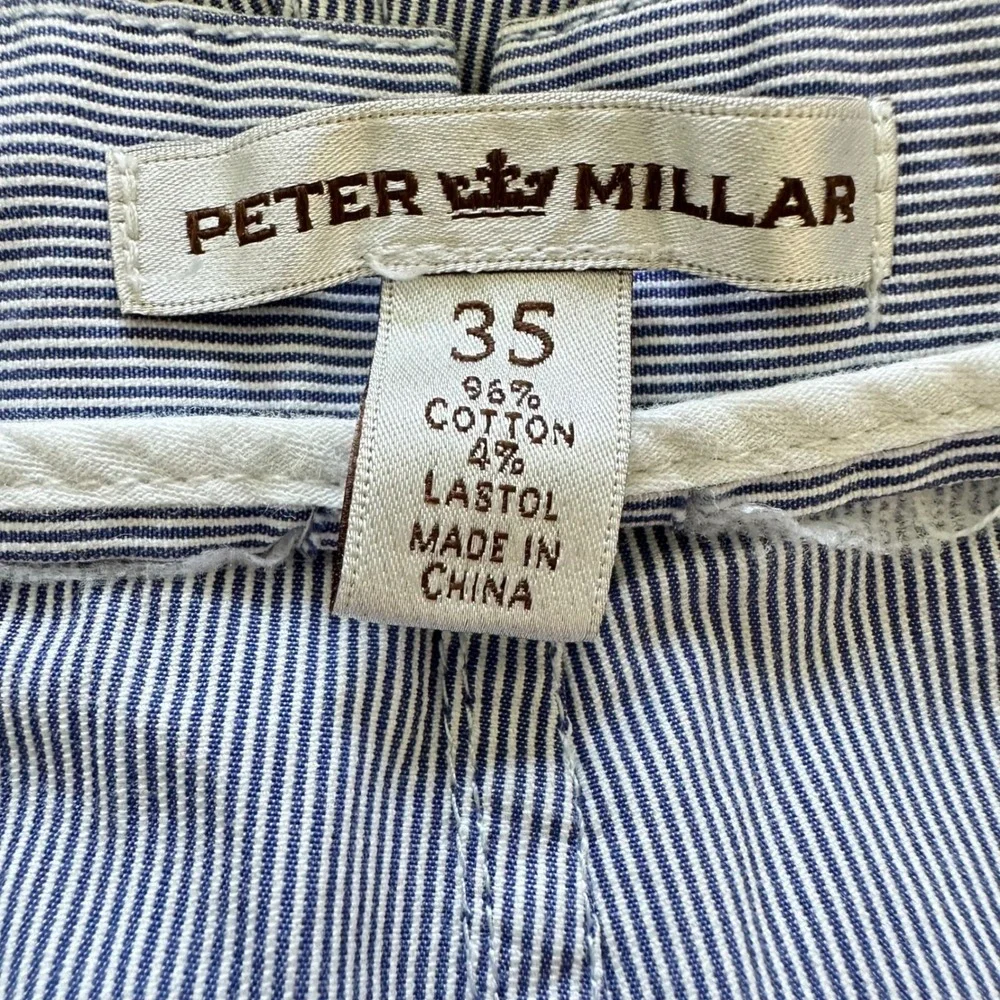 Peter Millar Mens Blue White Striped Flat Front  Crown Comfort Shorts Size 35